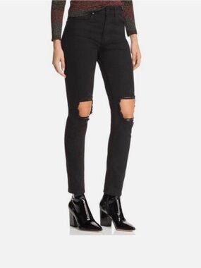 Black Distressed Knee Levi High Rise 721 Skinny Jeans - Women